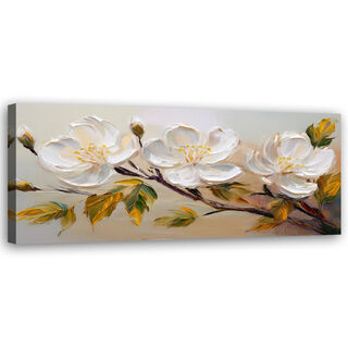 Lærred print, Hvide Blomster Planter Kvist - (150x50)