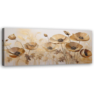 Lærred print, Valmuer Blomster Boho Beige Sepia - (150x50)