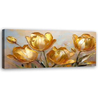 Lærred print, Gyldne tulipaner malede blomster - (150x50)