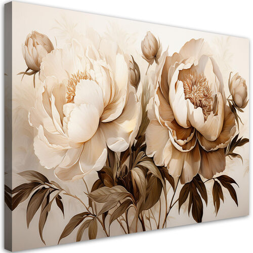 Lærred print, Pæoner Pæoner Blomster i beige - (90x60)