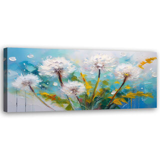 Lærred print, Mælkebøtteblæserplanter turkis - (90x30)
