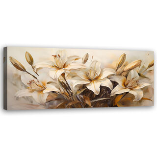 Lærred print, Liljer blomster i beige boho stil - (120x40)