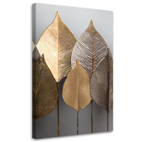 Lærred print, Minimalisme Gold Leafs Abstrakt - (40x60)