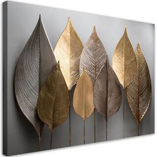 Lærred print, Minimalisme Gold Leafs Abstrakt - (90x60)