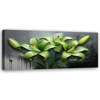 Lærred print, Abstrakte grønne liljer malede blomster - (90x30)