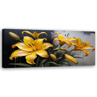 Lærred print, Blomstrende gule liljer blomster planter - (120x40)