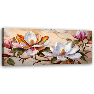 Lærred print, Magnolias Kvist Blomster Planter Marmor. - (90x30)