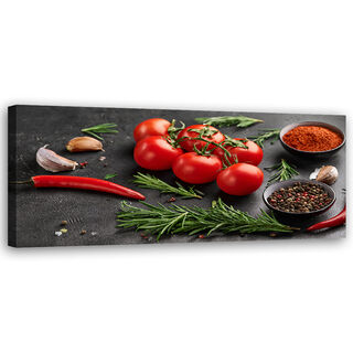 Lærred print, Tomatkrydderier til køkkenet - (150x50)