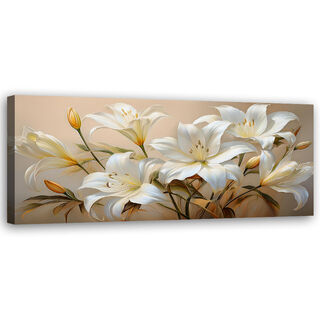 Lærred print, Hvide liljer blomsterbuketplanter - (90x30)