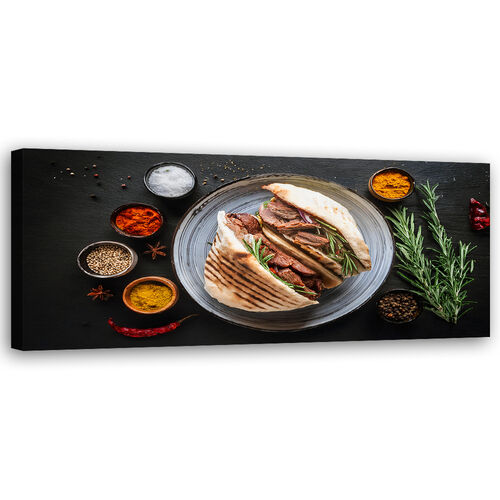 Lærred print, Kebab Kebap Krydderier Mad til køkken - (150x50)