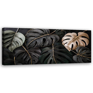 Lærred print, Monstera blade planter Tropiske planter - (90x30)