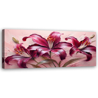 Lærred print, Pastel røde liljer blomster - (150x50)
