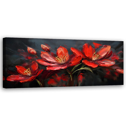 Lærred print, Blomster Valmuer Rødmalet - (90x30)