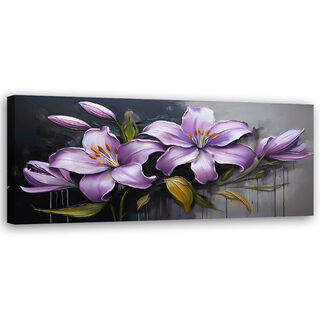 Lærred print, Liljeblomster lilla malet - (120x40)