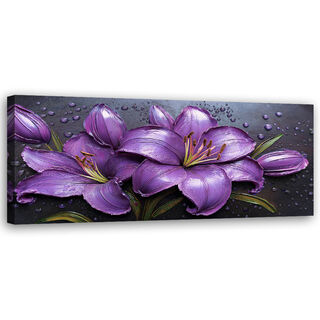 Lærred print, Lilla liljer blomsterdråber rosenrødt - (120x40)