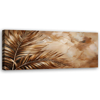 Lærred print, Glamour palmeblade Marmor Sepia - (150x50)