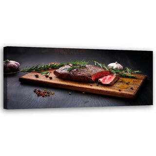 Lærred print, Steak Meat Food til Restaurant Køkken - (120x40)