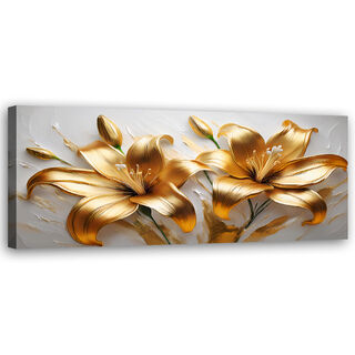 Lærred print, Glamour Guld Liljer Blomster Planter - (90x30)