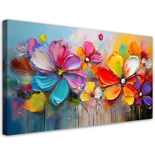 Lærred print, Abstrakt pastel farverige blomster - (120x60)