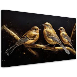 Lærred print, Fugle Dyr Guld - (80x40)