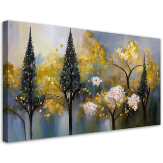 Lærred print, Blomstrende træer abstrakt guld - (80x40)