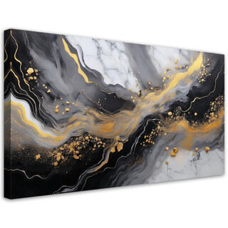 Lærred print, Abstraktion Marmor Guld Sort - (100x50)