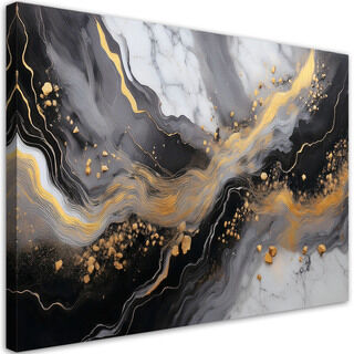Lærred print, Abstraktion Marmor Guld Sort - (120x80)