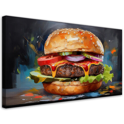 Lærred print, Burger sandwich mad - (120x60)