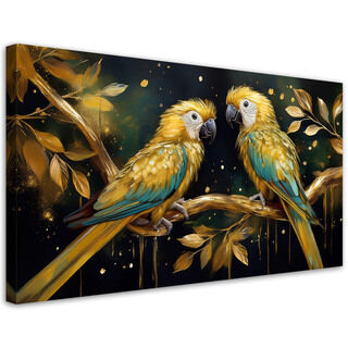 Lærred print, Papegøjefugle guld - (120x60)