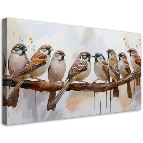 Lærred print, Fugle På Gren Brun - (80x40)