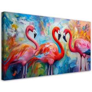 Lærred print, Flamingoer Fugle Dyr Abstrakt Farverig. - (80x40)