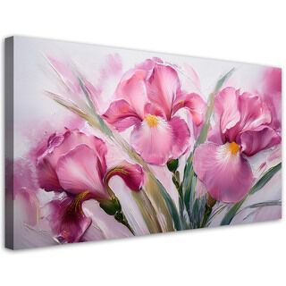 Lærred print, Iriser lyserøde malede blomster - (120x60)