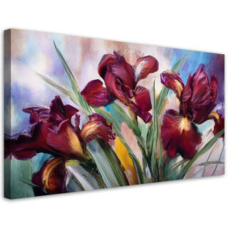 Lærred print, Blomster Iris rødmalet - (80x40)