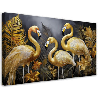 Lærred print, Guld Flamingos Fugle Glamour - (120x60)