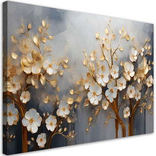 Lærred print, Magnolia træ abstraktion guld - (120x80)