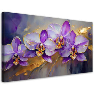 Lærred print, Malede orkideer lilla blomster - (120x60)