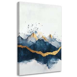 Lærred print, Abstrakt Guld Blå Moderne - (70x100)