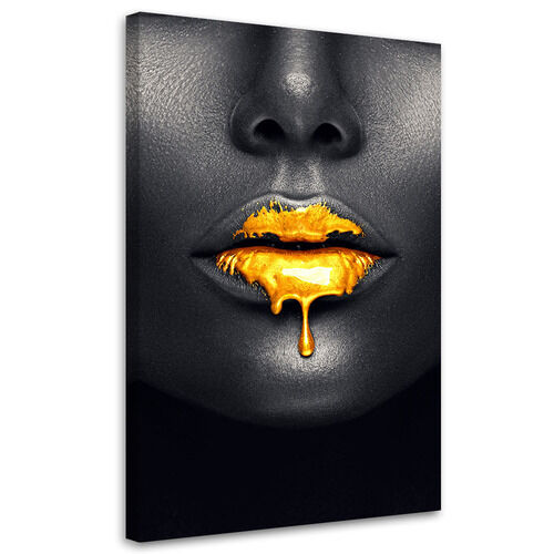 Lærred print, Golden Lips kvindelig glamour stil - (80x120)