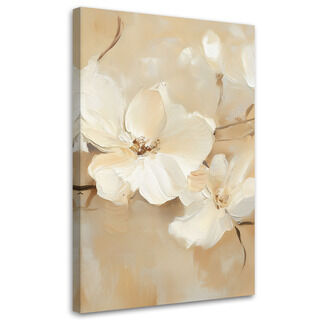 Lærred print, Hvide blomster på beige baggrund - (70x100)
