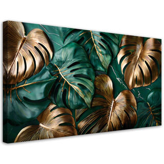 Lærred print, Gyldengrønne Monstera-blade - (120x60)