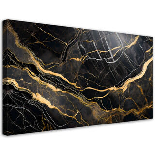 Lærred print, Sort/hvid marmor med guld - (100x50)