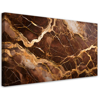 Lærred print, Brun marmor med guld guld abstrakt - (100x50)
