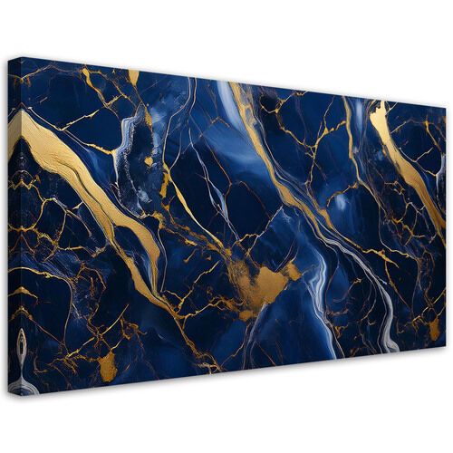 Lærred print, Blå Marmor med Guld Lofty - (120x60)