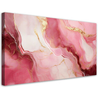 Lærred print, Pink marmorsten guldelementer - (120x60)