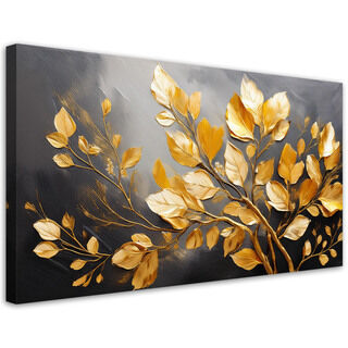 Lærred print, Guld blade på grå baggrund - (120x60)