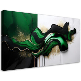 Lærred print, Grøn moderne abstraktion med guld - (80x40)