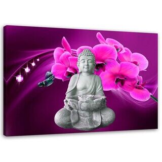 Lærred print, Buddha med diamanter og pink orkidé