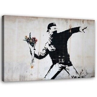 Lærred print, Banksy Hooligan kaster en buket blomster