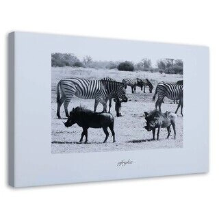 Lærred print, Afrika - zebraer på savannen