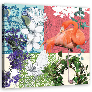 Lærred print, Flamingo og fugle-collage